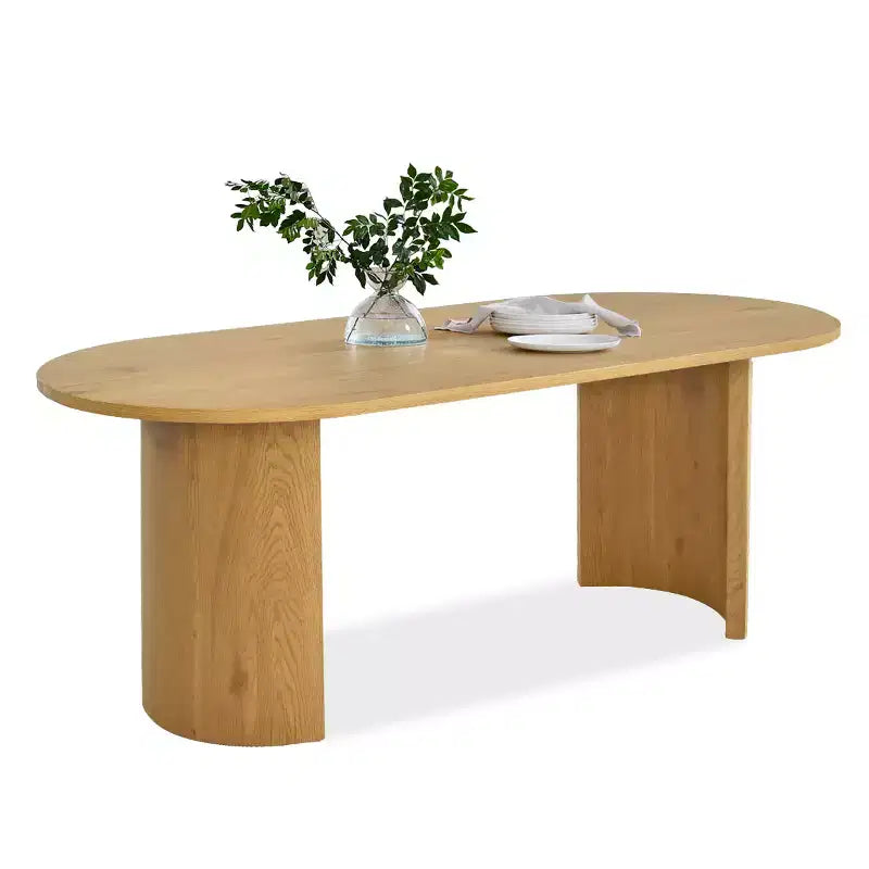 Dining Table Set for 6, Upholstered Dining Chairs with Rattan Backs and Oval Table in Natural Wood-Tone Finish, for Kitchen or Dining Room-Panipeachy