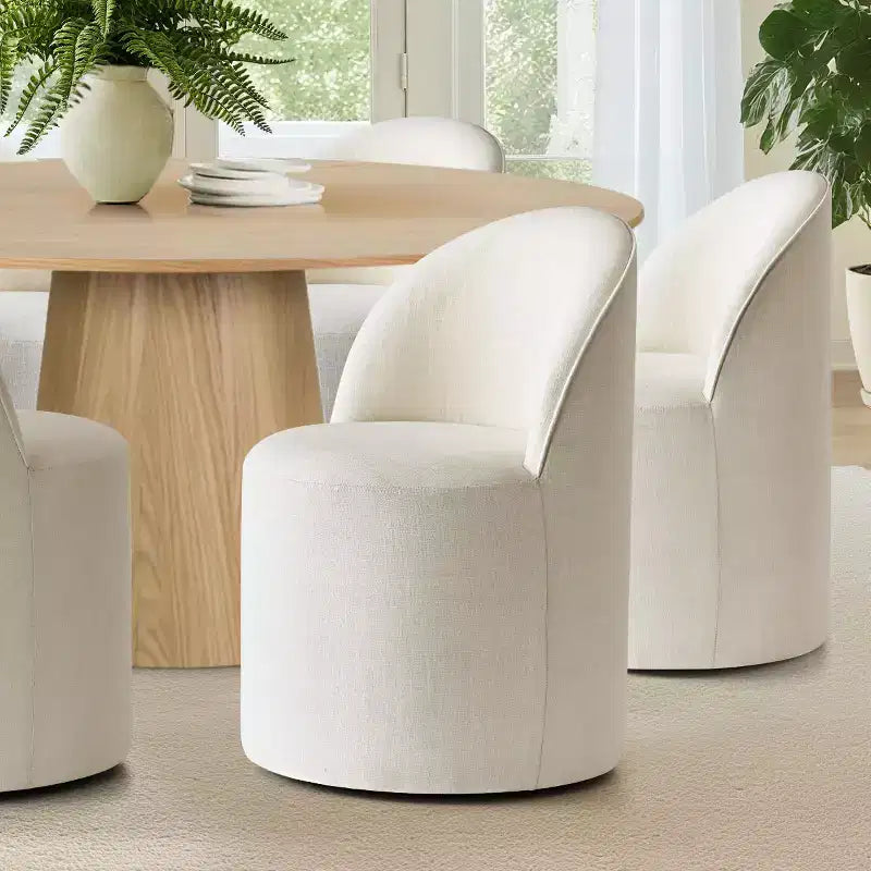 Round Dining Table Set For 6, Upholstered Barrel Dining Chairs With Castors, Linen Blend Fabric, Curved Back Support - Panipeachy