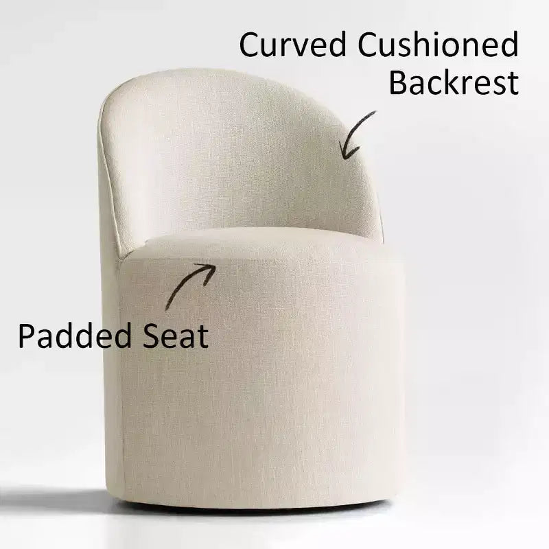 Round Dining Table Set For 6, Upholstered Barrel Dining Chairs With Castors, Linen Blend Fabric, Curved Back Support - Panipeachy