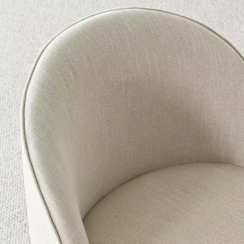 Round Dining Table Set For 6, Upholstered Barrel Dining Chairs With Castors, Linen Blend Fabric, Curved Back Support - Panipeachy