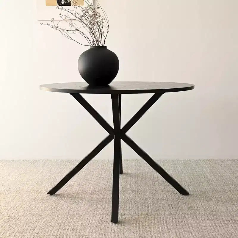 5 Pcs Dining Set for 4 Round Dining Table with Crossed Metal Legs and Oak Grain Upholstered Chairs for Kitchen and Dining Room - Panipeachy