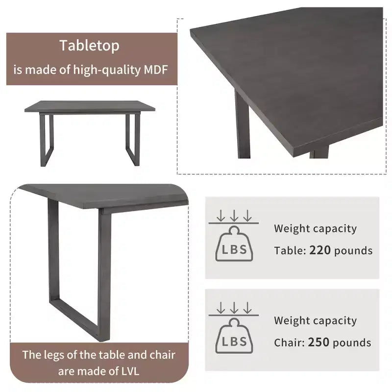 Farmhouse 6 Pieces Dining Table Set with Bench, Wood Rectangle Table and 4 Upholstered Chairs for Kitchen, Gray