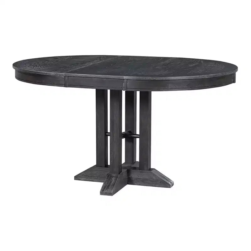 Farmhouse 5 Piece Kitchen Dining Set for 4, Solid Wood Extendable Round Dining Table Set and 4 Upholstered Chairs for Kitchen