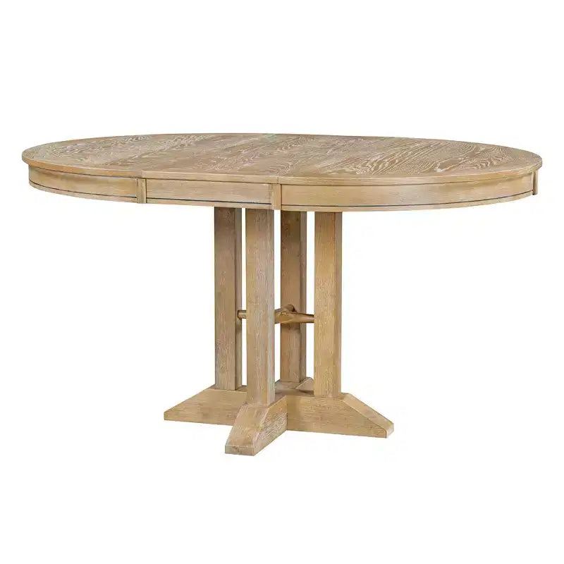 Farmhouse 5 Piece Kitchen Dining Set for 4, Solid Wood Extendable Round Dining Table Set and 4 Upholstered Chairs for Kitchen