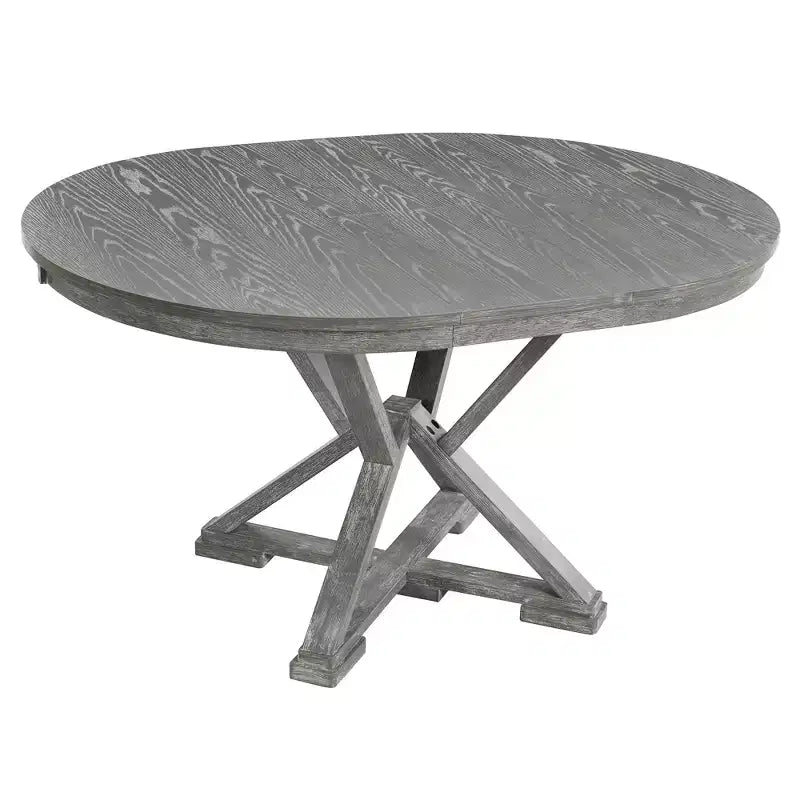 Farmhouse Extendable Round Dining Set for 4, Kitchen Dining Table Set with 4 Upholstered Dining Chairs for Dining Room