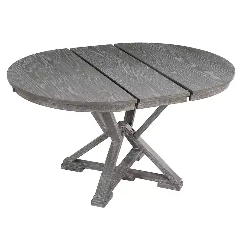 Farmhouse Extendable Round Dining Set for 4, Kitchen Dining Table Set with 4 Upholstered Dining Chairs for Dining Room