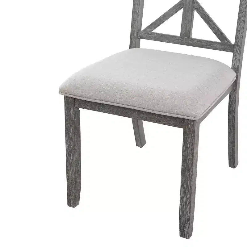 Farmhouse Extendable Round Dining Set for 4, Kitchen Dining Table Set with 4 Upholstered Dining Chairs for Dining Room