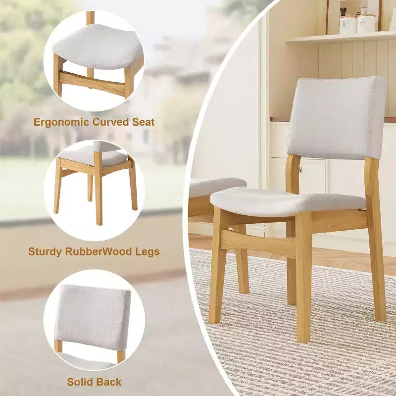 GDFStudio Dalton 7-Piece Modern Dining Set - Rectangular Solid Wood Table & Upholstered Linen Chairs