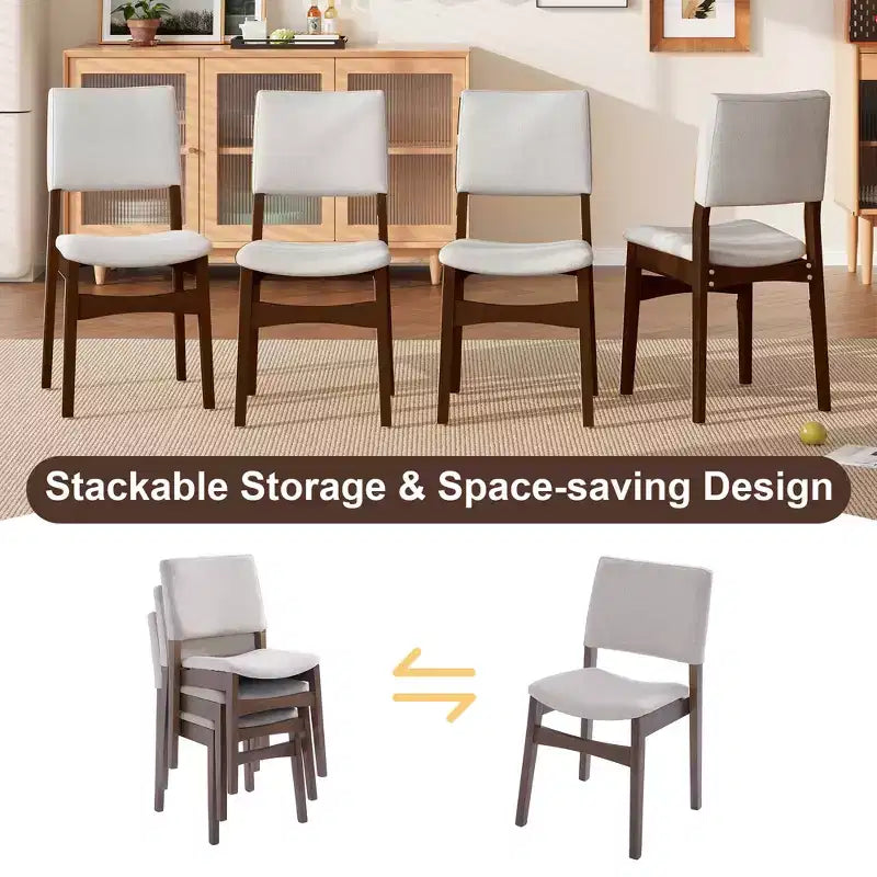 GDFStudio Dalton 7-Piece Modern Dining Set - Rectangular Solid Wood Table & Upholstered Linen Chairs
