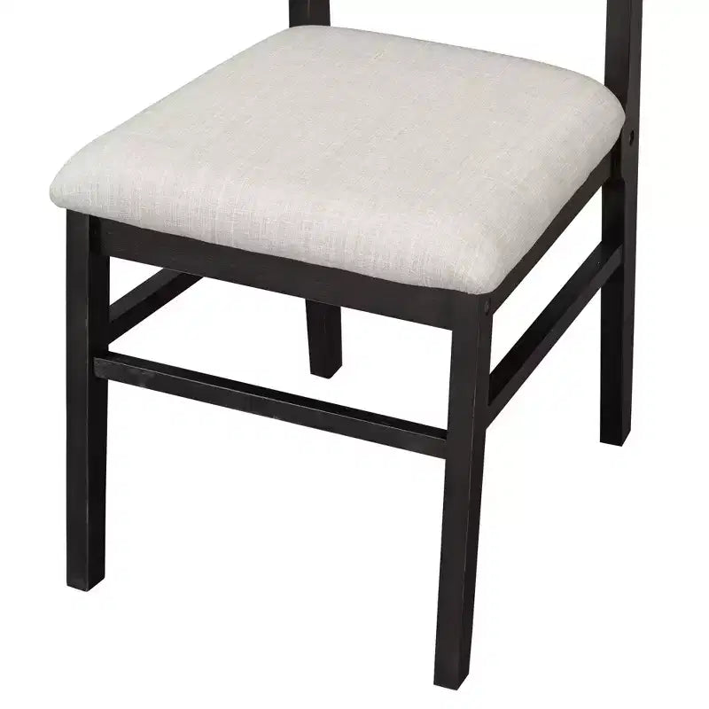 Solid Wood Dining Table Set with Bench for 5, 6 Pieces Upholstered Rectangular Dining Room Table Set with 4 Chairs & Bench