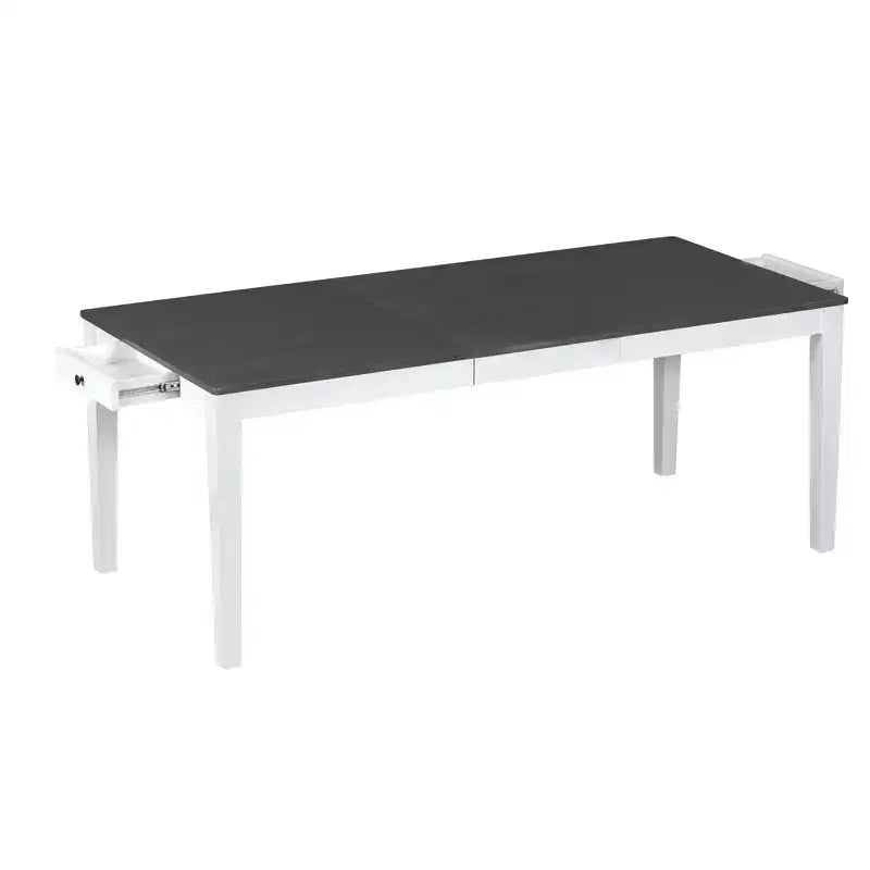 Rustic Extendable Dining Table Set for 6, 7 Pieces Rectangle Dining Table with 6 Upholstered Chairs, Kitchen Table Set with 2 Drawers