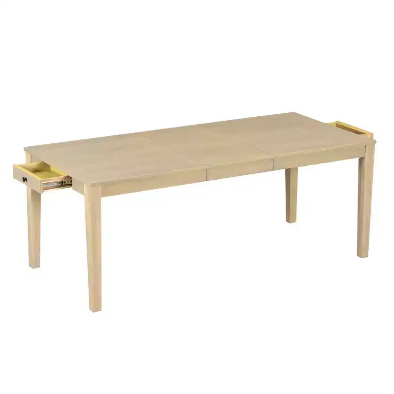 Rustic Extendable Dining Table Set for 6, 7 Pieces Rectangle Dining Table with 6 Upholstered Chairs, Kitchen Table Set with 2 Drawers