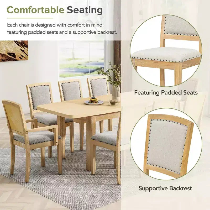 9 Pieces Extendable Dining Table Set for 6, Rectangular Kitchen Dining Table with Removable Leaf and 6 Armless Chairs and 2 Arm Chairs