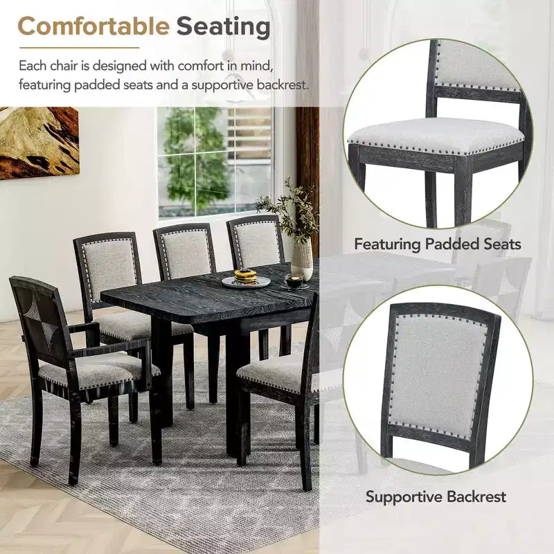 9 Pieces Extendable Dining Table Set for 6, Rectangular Kitchen Dining Table with Removable Leaf and 6 Armless Chairs and 2 Arm Chairs