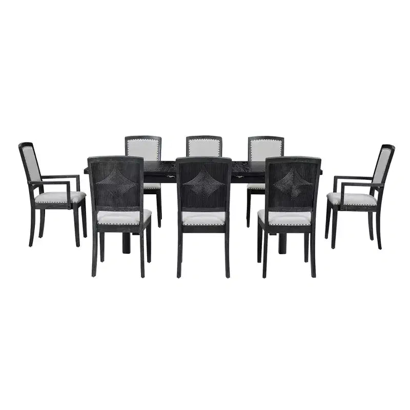 9 Pieces Extendable Dining Table Set for 6, Rectangular Kitchen Dining Table with Removable Leaf and 6 Armless Chairs and 2 Arm Chairs
