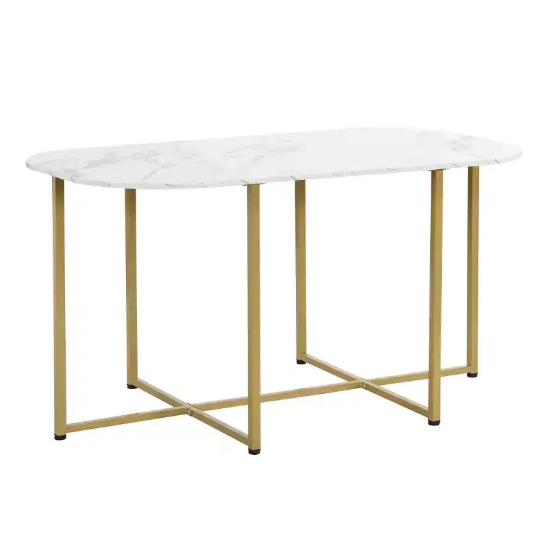 Modern Marble Dining Table Set for 6 with Metal Frame, Rectangular Marble Sticker Table and 6 Chairs for Dining Room Kitchen