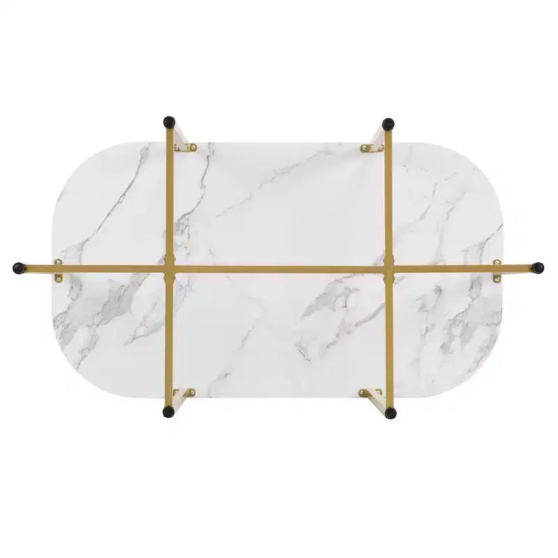 Modern Marble Dining Table Set for 6 with Metal Frame, Rectangular Marble Sticker Table and 6 Chairs for Dining Room Kitchen