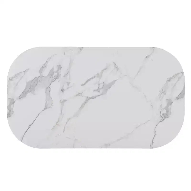 Modern Marble Dining Table Set for 6 with Metal Frame, Rectangular Marble Sticker Table and 6 Chairs for Dining Room Kitchen