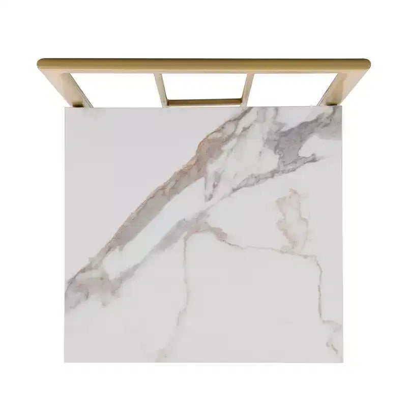 Modern Marble Dining Table Set for 6 with Metal Frame, Rectangular Marble Sticker Table and 6 Chairs for Dining Room Kitchen
