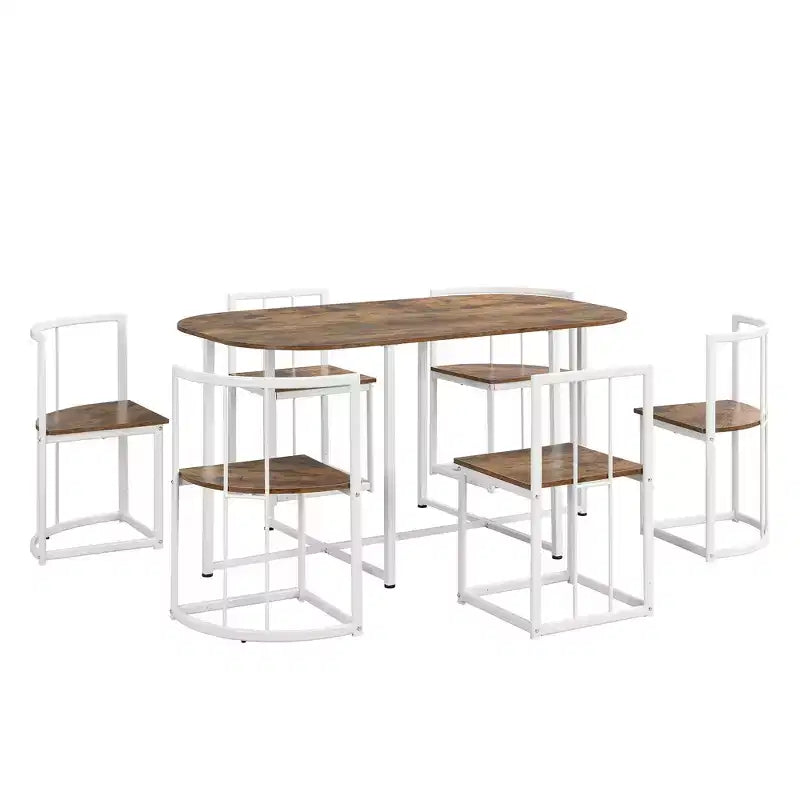 Modern Marble Dining Table Set for 6 with Metal Frame, Rectangular Marble Sticker Table and 6 Chairs for Dining Room Kitchen