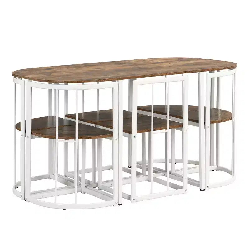 Modern Marble Dining Table Set for 6 with Metal Frame, Rectangular Marble Sticker Table and 6 Chairs for Dining Room Kitchen