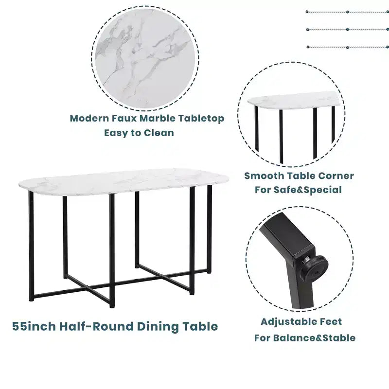 Modern Marble Dining Table Set for 6 with Metal Frame, Rectangular Marble Sticker Table and 6 Chairs for Dining Room Kitchen