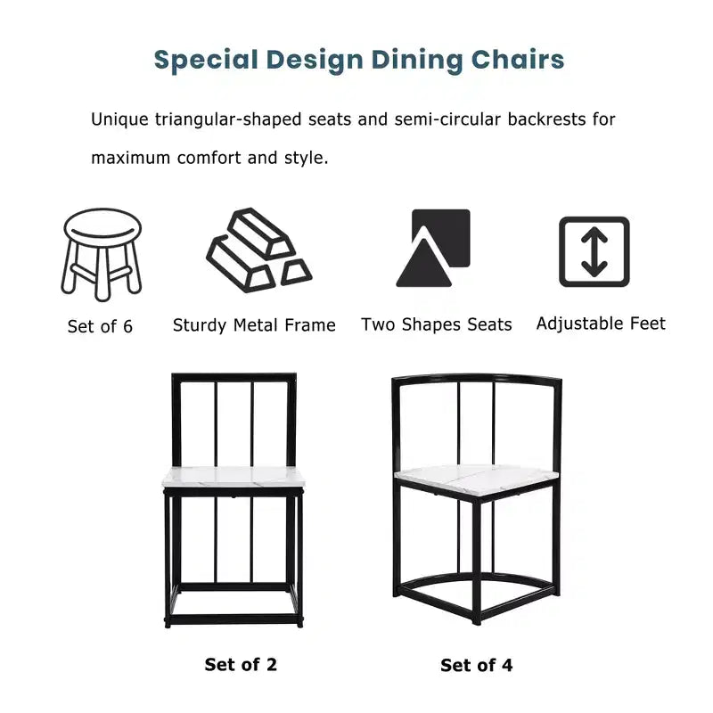 Modern Marble Dining Table Set for 6 with Metal Frame, Rectangular Marble Sticker Table and 6 Chairs for Dining Room Kitchen