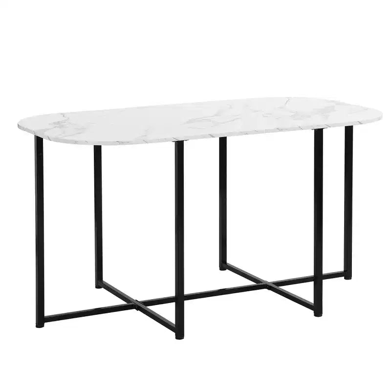 Modern Marble Dining Table Set for 6 with Metal Frame, Rectangular Marble Sticker Table and 6 Chairs for Dining Room Kitchen
