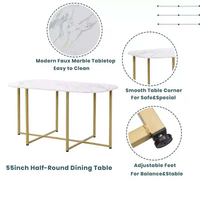 Modern Marble Dining Table Set for 6 with Metal Frame, Rectangular Marble Sticker Table and 6 Chairs for Dining Room Kitchen