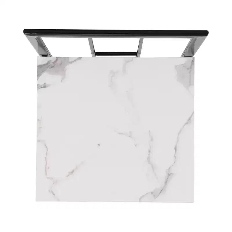 Modern Marble Dining Table Set for 6 with Metal Frame, Rectangular Marble Sticker Table and 6 Chairs for Dining Room Kitchen