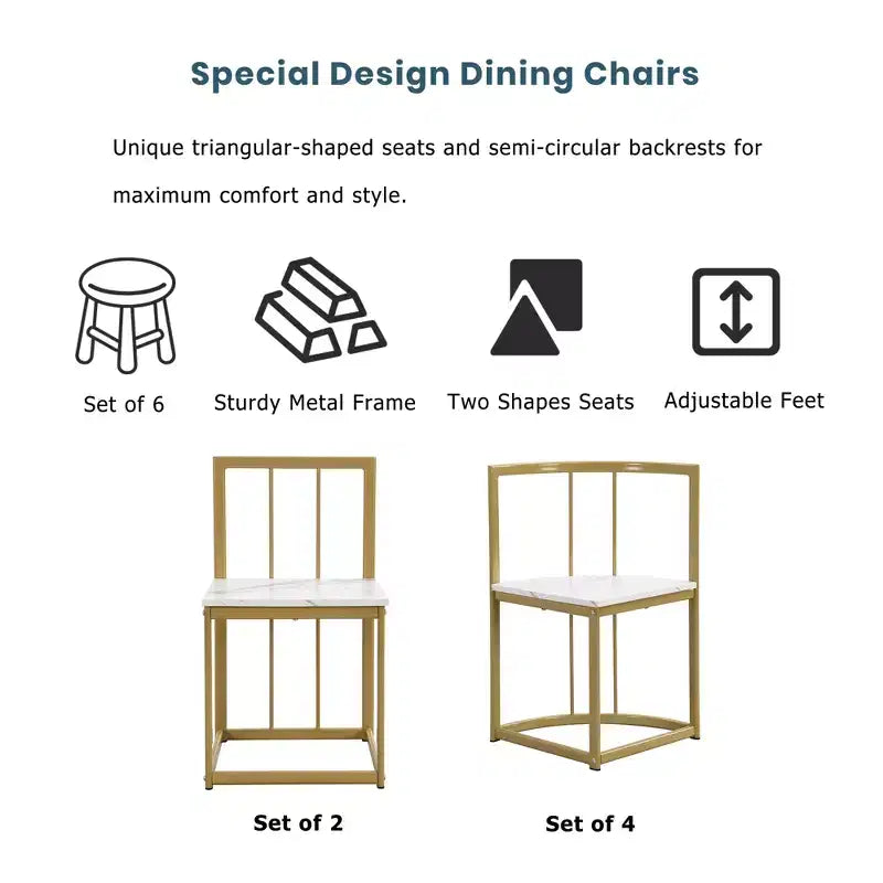 Modern Marble Dining Table Set for 6 with Metal Frame, Rectangular Marble Sticker Table and 6 Chairs for Dining Room Kitchen