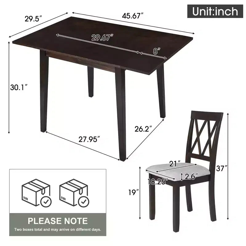 3 Piece Expandable Dining Set with 2 Upholstered Chairs, Wood Dining Table with Drop Leaf for Small Place