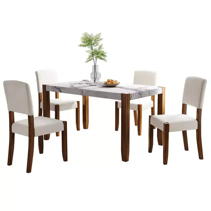 Faux Marble Dining Table Set for 4, 5 Pieces Rectangle Dining Table with 4 Upholstered Chairs for Small Space Kictchen