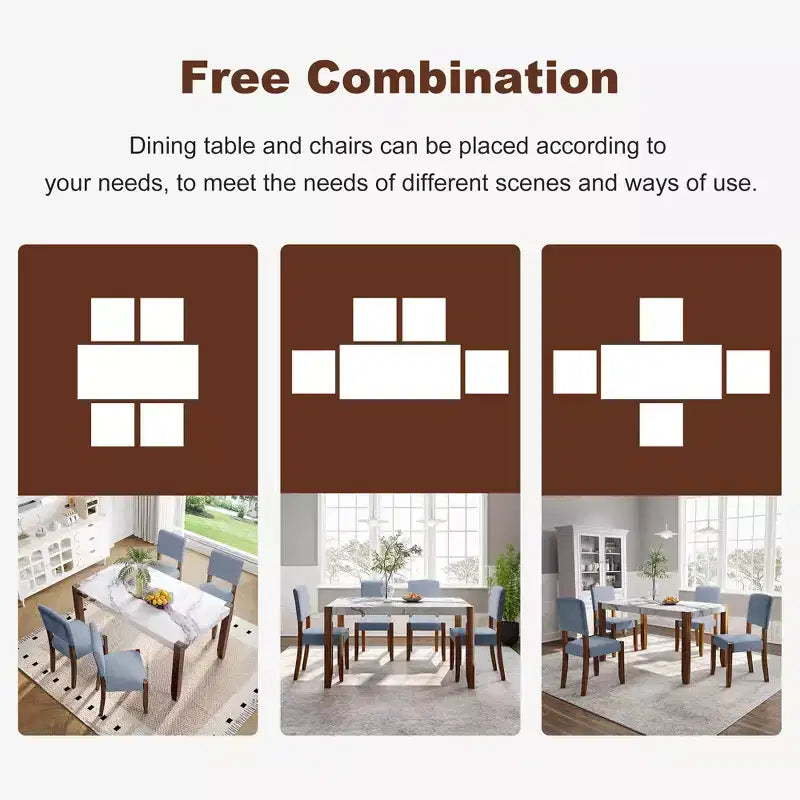 Faux Marble Dining Table Set for 4, 5 Pieces Rectangle Dining Table with 4 Upholstered Chairs for Small Space Kictchen