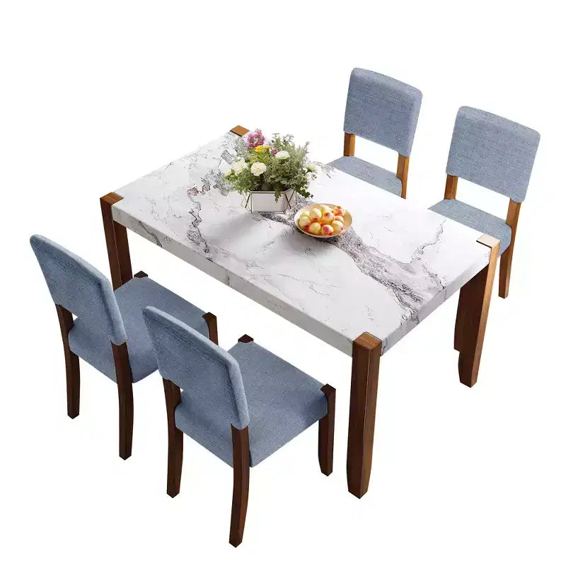 Faux Marble Dining Table Set for 4, 5 Pieces Rectangle Dining Table with 4 Upholstered Chairs for Small Space Kictchen