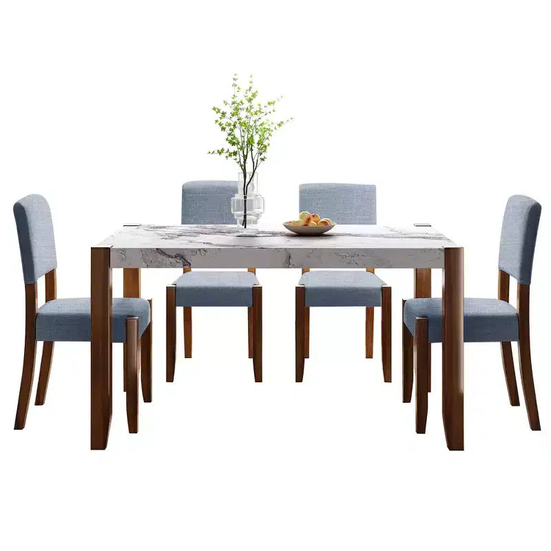 Faux Marble Dining Table Set for 4, 5 Pieces Rectangle Dining Table with 4 Upholstered Chairs for Small Space Kictchen