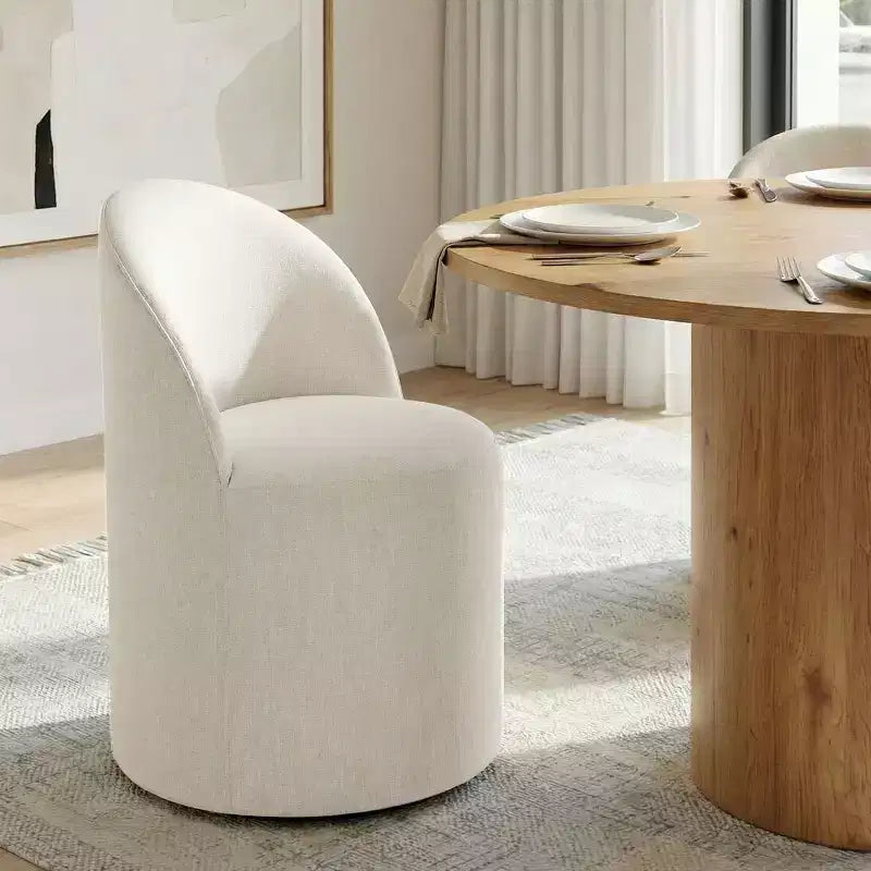 Dining Table Set for 4, Upholstered Barrel Chair with Castors and Round Pedestal Table for Kitchen or Breakfast Nook-Panipeachy