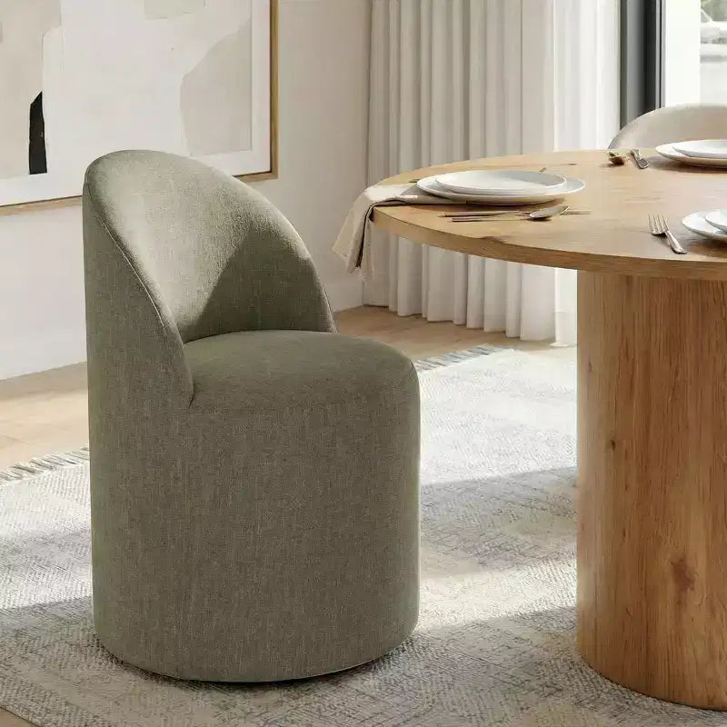 Dining Table Set for 4, Upholstered Barrel Chair with Castors and Round Pedestal Table for Kitchen or Breakfast Nook-Panipeachy