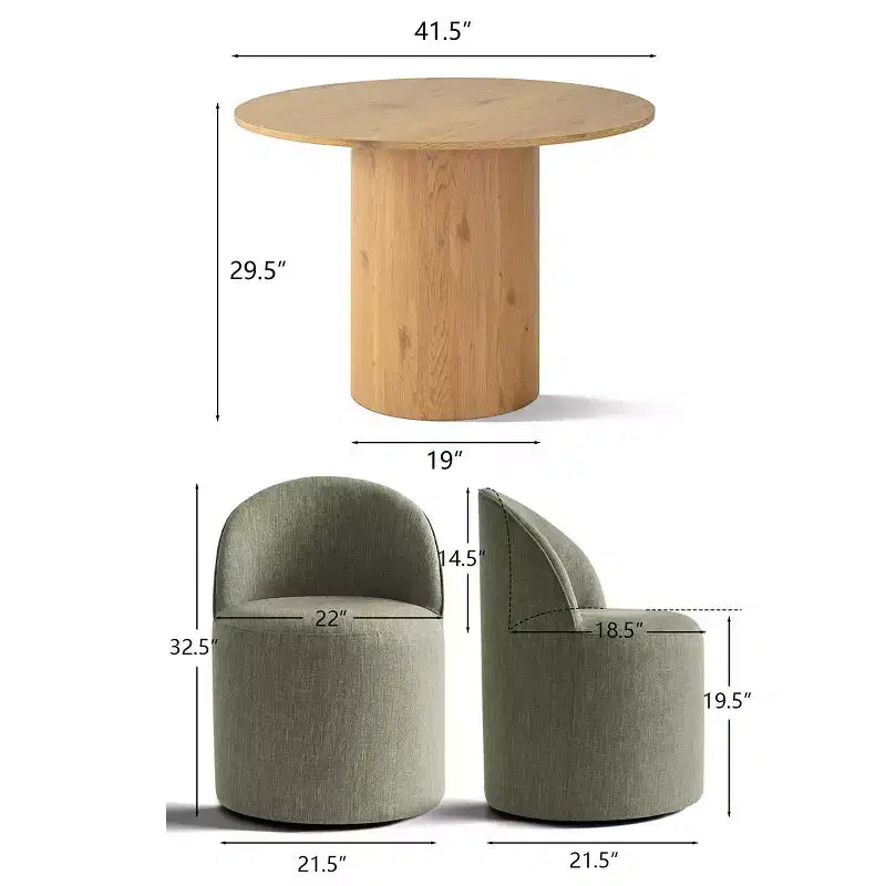 Dining Table Set for 4, Upholstered Barrel Chair with Castors and Round Pedestal Table for Kitchen or Breakfast Nook-Panipeachy