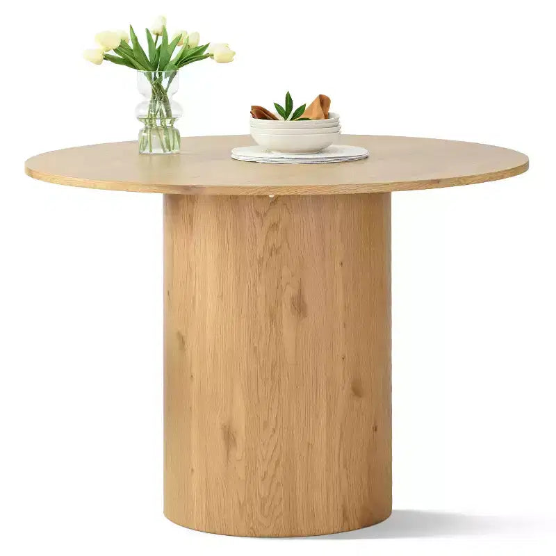Dining Table Set for 4, Upholstered Barrel Chair with Castors and Round Pedestal Table for Kitchen or Breakfast Nook-Panipeachy