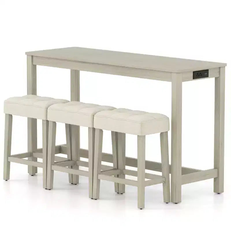 Costway 4PCS Bar Table Set w/Charging Station 3 Padded Stools for Living Room Kitchen