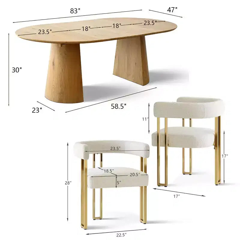 47-83 Extendable Dining Table Set for 4, Natural Wood-Tone Table and 4 Chenille Chairs with Metal Legs, Ideal for Kitchen-Panipeachy
