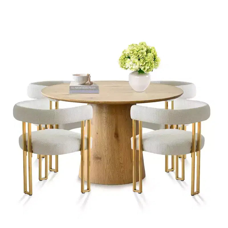 47-83 Extendable Dining Table Set for 4, Natural Wood-Tone Table and 4 Chenille Chairs with Metal Legs, Ideal for Kitchen-Panipeachy