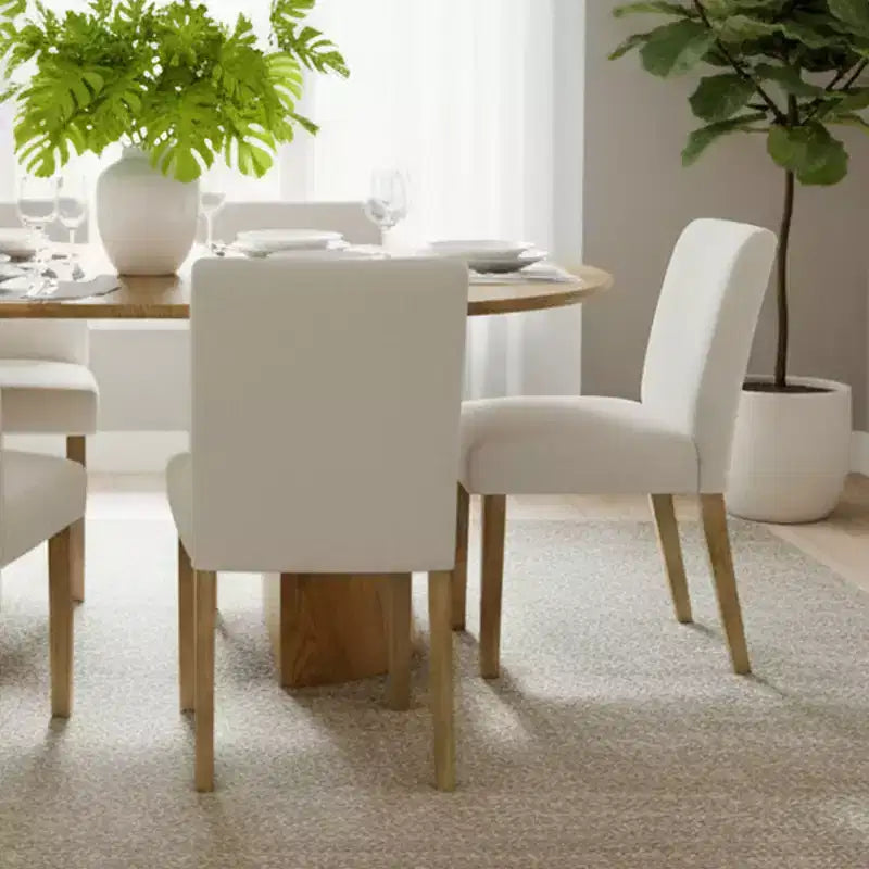 47-83 Extendable Dining Table Set for 6, Natural Wood-Tone Table and 6 Linen Armless Chairs with Solid Wood Legs for Dining Room-Panipeachy