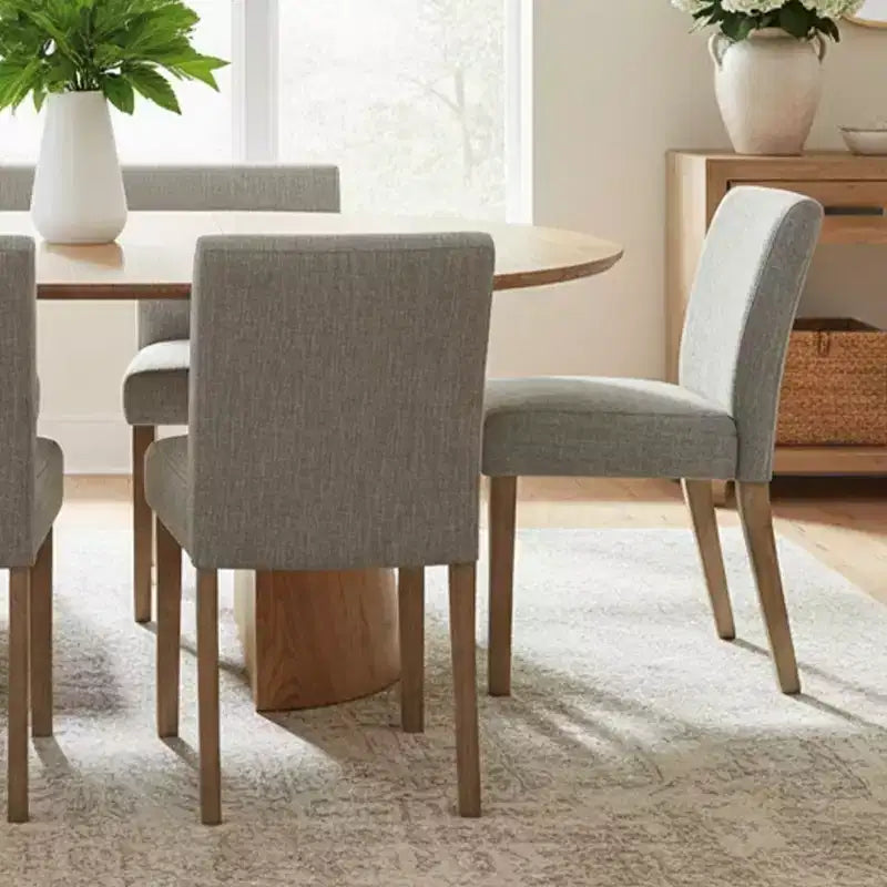 47-83 Extendable Dining Table Set for 6, Natural Wood-Tone Table and 6 Linen Armless Chairs with Solid Wood Legs for Dining Room-Panipeachy