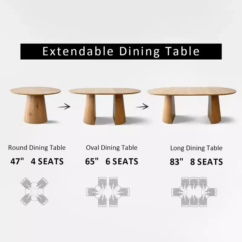 47-83 Extendable Dining Table Set for 6, Natural Wood-Tone Table and 6 Linen Armless Chairs with Solid Wood Legs for Dining Room-Panipeachy