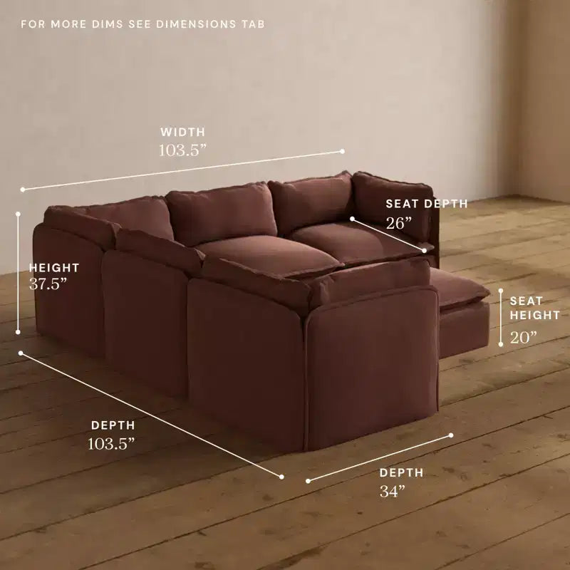 Anabei Modular Washable 5-Seater Corner Sofa Sectional + Ottoman | Deluxe+ Seat & Cloud Pillow