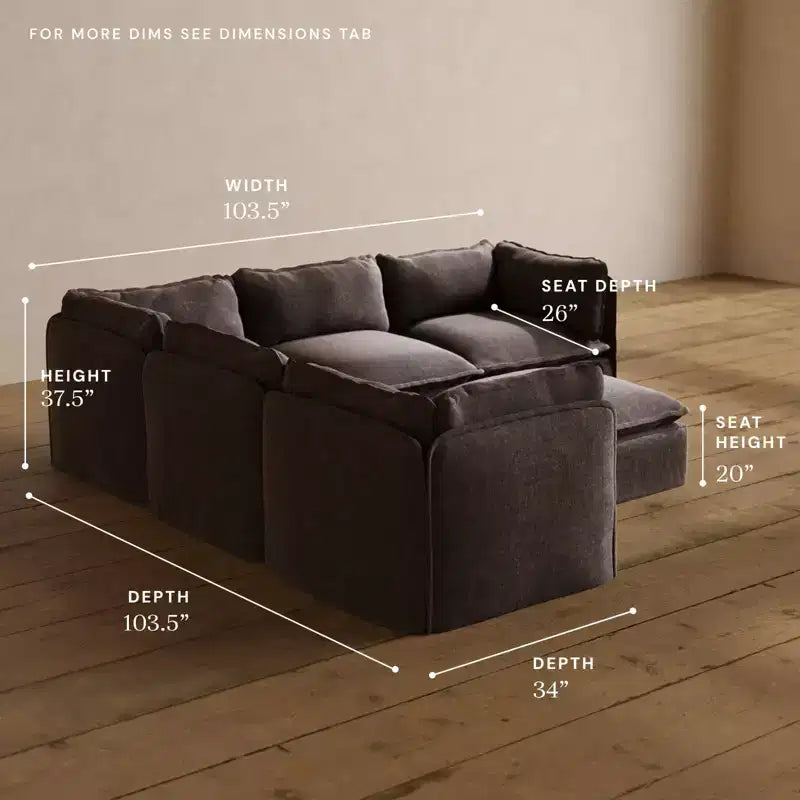 Anabei Modular Washable 5-Seater Corner Sofa Sectional + Ottoman | Deluxe+ Seat & Cloud Pillow