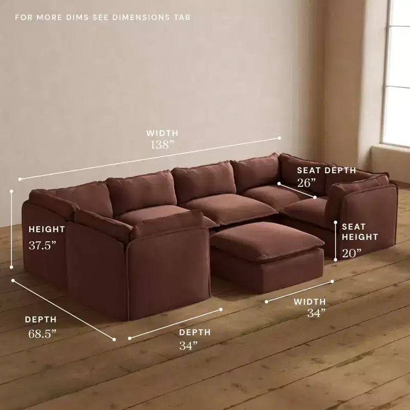 Anabei Modular Washable 6-Seater U-Sectional Sofa + Ottoman | Deluxe+ Seat & Cloud Pillow