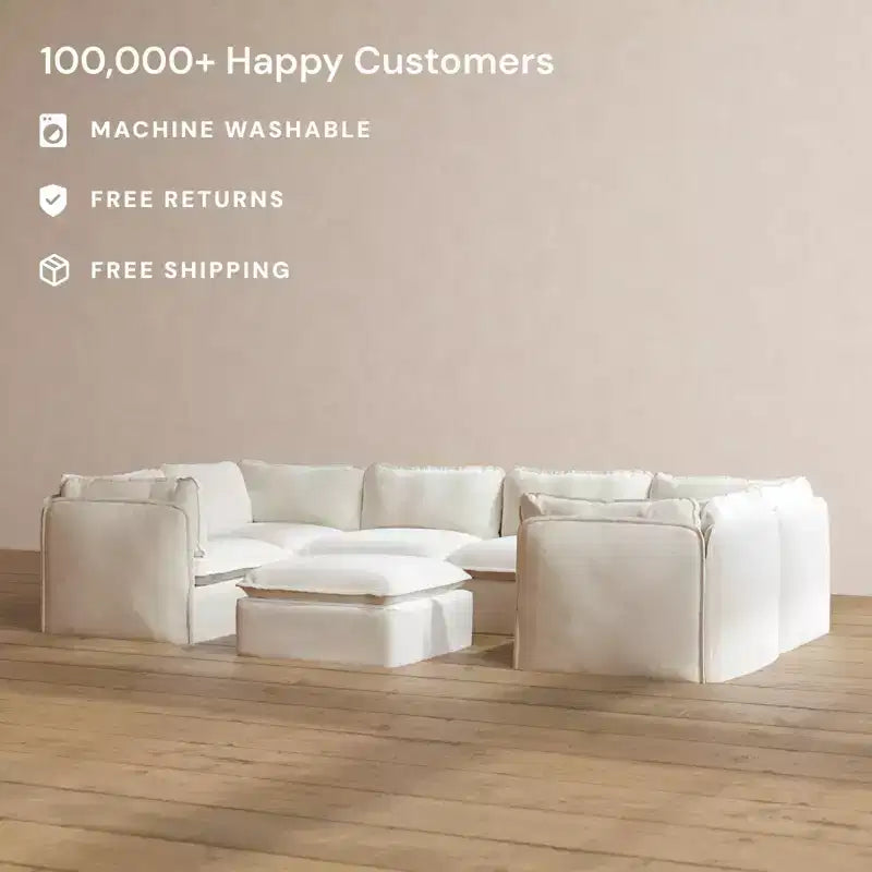 Anabei Modular Washable 6-Seater U-Sectional Sofa + Ottoman | Deluxe+ Seat & Cloud Pillow